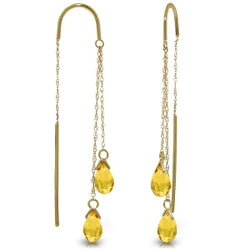 2.5 Carat 14K Solid Yellow Gold Threaded Dangles Earrings Citrine