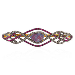 Pave Setting Ruby Opal Diamond Palm Bracelet 18k Gold 925 Silver Women's Jewelry