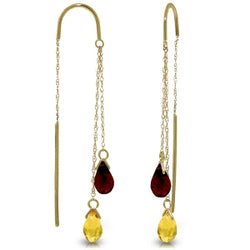 2.5 Carat 14K Solid Yellow Gold Threaded Dangles Earrings Citrine Garnet