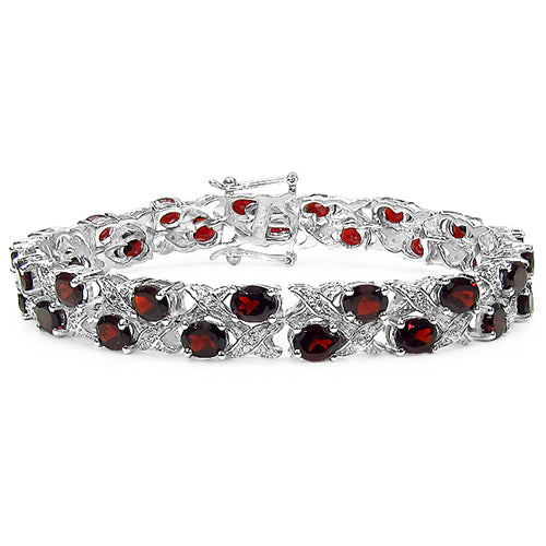 17.34 Carat Genuine Garnet & White Topaz .925 Sterling Silver Bracelet