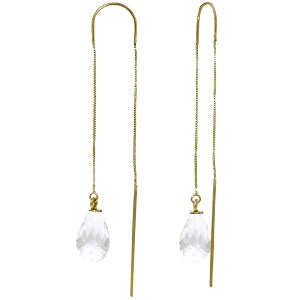 4.5 Carat 14K Solid Yellow Gold Threaded Dangles Earrings White Topaz