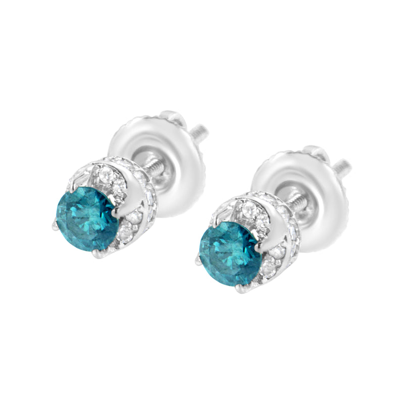 14K White Gold 1/2 cttw White and Treated Blue Round Diamond Earrings (I-J I2-I3)