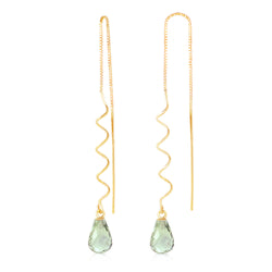 4.5 Carat 14K Solid Yellow Gold Threaded Dangle Earrings Green Amethyst