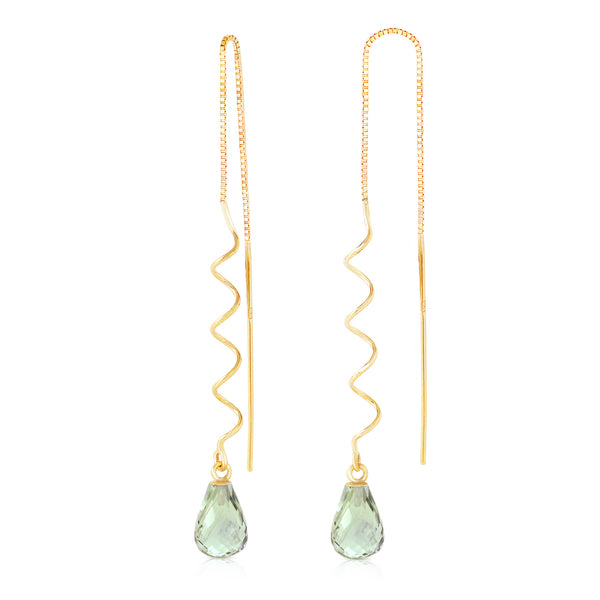 4.5 Carat 14K Solid Yellow Gold Threaded Dangle Earrings Green Amethyst