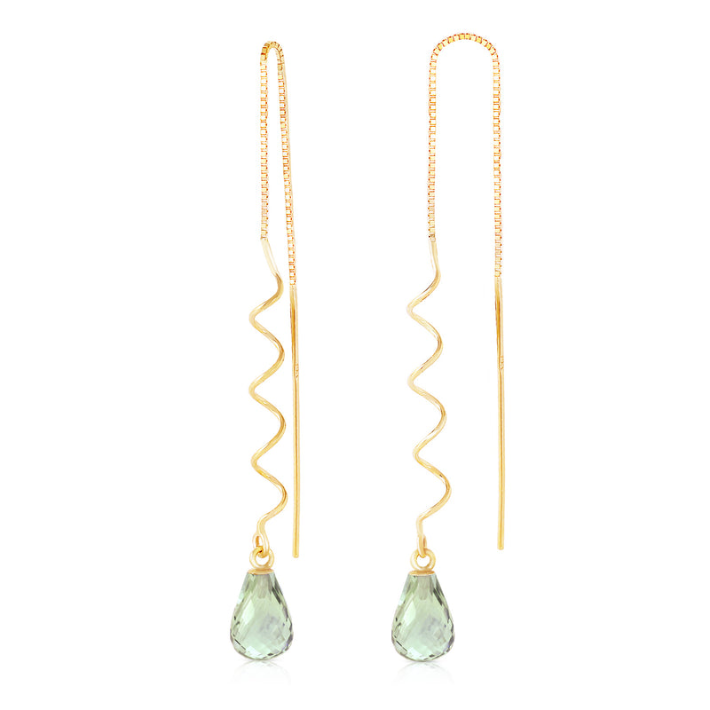 4.5 Carat 14K Solid Yellow Gold Threaded Dangle Earrings Green Amethyst