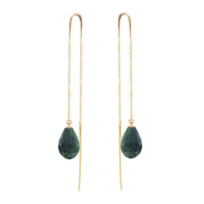 6.6 Carat 14K Solid Yellow Gold Threaded Dangles Earrings Emerald