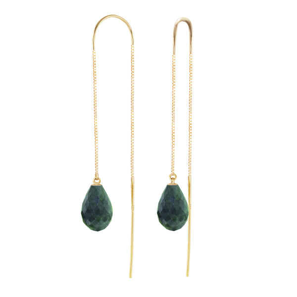 6.6 Carat 14K Solid Yellow Gold Threaded Dangles Earrings Emerald