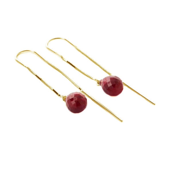 6.6 Carat 14K Solid Yellow Gold Threaded Dangles Earrings Ruby