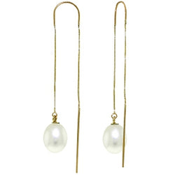 8 Carat 14K Solid Yellow Gold Threaded Dangles Earrings Pearl