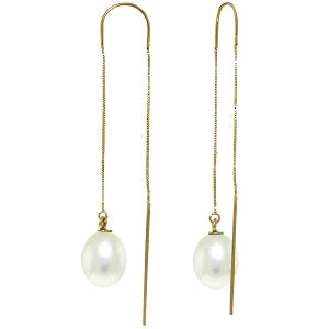 8 Carat 14K Solid Yellow Gold Threaded Dangles Earrings Pearl