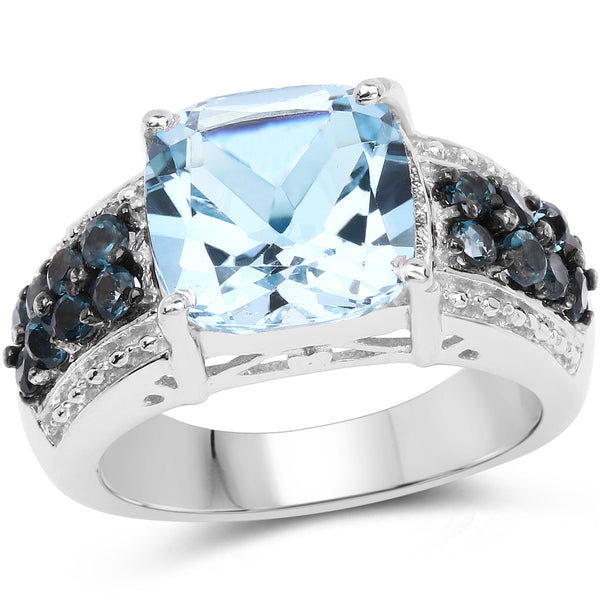 4.98 Carat Genuine Blue Topaz and London Blue Topaz .925 Sterling Silver Ring