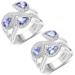 1.52 Carat Genuine Tanzanite and White Zircon .925 Sterling Silver Ring