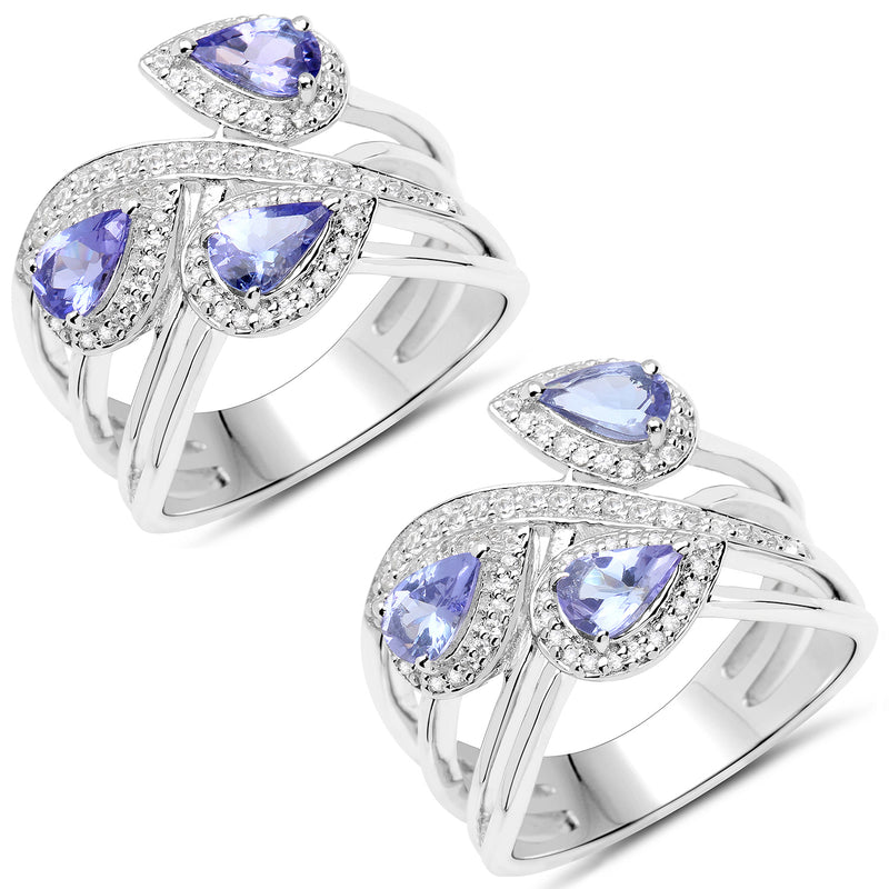 1.52 Carat Genuine Tanzanite and White Zircon .925 Sterling Silver Ring