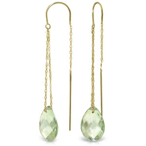 6 Carat 14K Solid Yellow Gold Threaded Dangles Earrings Green Amethyst