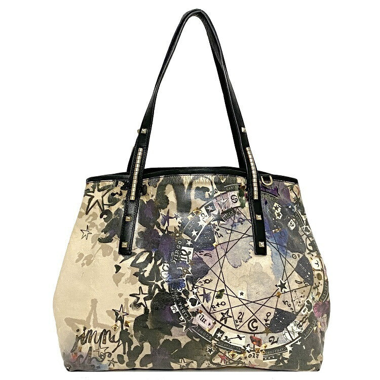 Jimmy Choo Black Purple Beige PVC Leather JIMMY CHOO Hand Multicolor Womens Tote Bag Studs