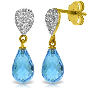 4.53 Carat 14K Solid Yellow Gold Splendid Blue Topaz Diamond Earrings