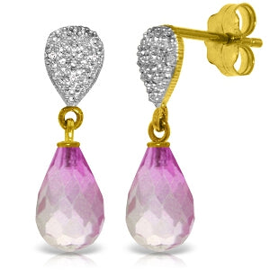 4.53 Carat 14K Solid Yellow Gold Splendid Pink Topaz Diamond Earrings