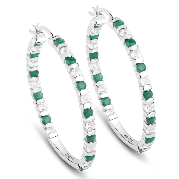 3.66 Carat Genuine Emerald and White Topaz .925 Sterling Silver Earrings