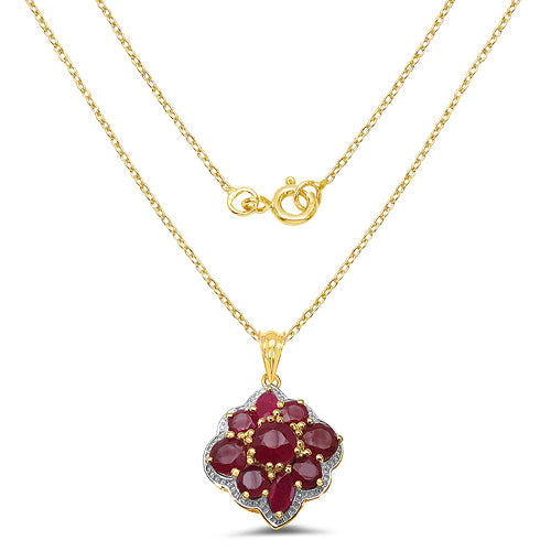 14K Yellow Gold Plated 4.30 Carat Genuine Ruby .925 Sterling Silver Pendant
