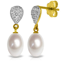 8.03 Carat 14K Solid Yellow Gold Splendid Pearl Diamond Earrings