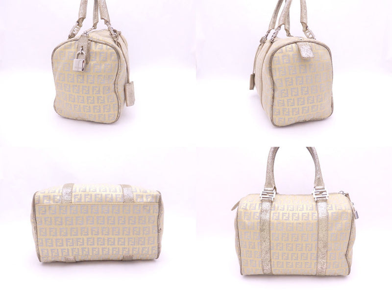 Fendi FENDI Handbag Zucchino Gold Gray Canvas Leather Ladies