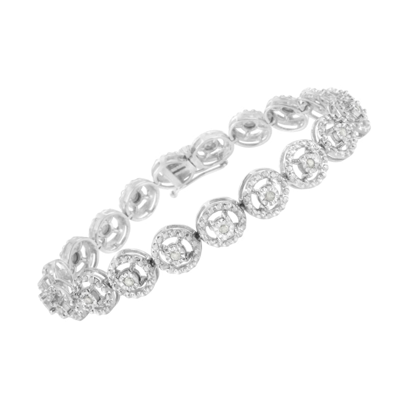 .925 Sterling Silver 1/2 Cttw Diamond Nested Circle Miracle Set Open Wheel 7" Fashion Link Bracelet (I-J Color, I3 Clarity)