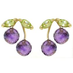 2.9 Carat 14K Solid Yellow Gold Earrings Amethyst Peridot