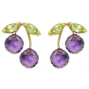 2.9 Carat 14K Solid Yellow Gold Earrings Amethyst Peridot