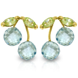 2.9 Carat 14K Solid Yellow Gold Earrings Blue Topaz Peridot