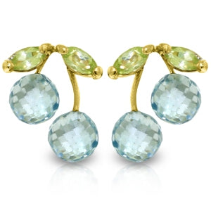 2.9 Carat 14K Solid Yellow Gold Earrings Blue Topaz Peridot