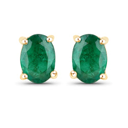 1.44 Carat Genuine Zambian Emerald 14K Yellow Gold Earrings