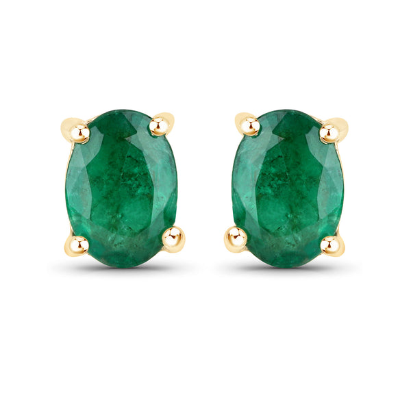 1.44 Carat Genuine Zambian Emerald 14K Yellow Gold Earrings