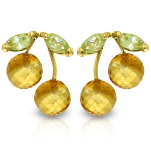 2.9 Carat 14K Solid Yellow Gold Earrings Citrine Peridot