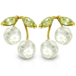 2.9 Carat 14K Solid Yellow Gold Earrings White Topaz Peridot