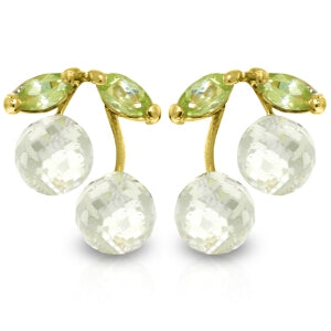 2.9 Carat 14K Solid Yellow Gold Earrings White Topaz Peridot