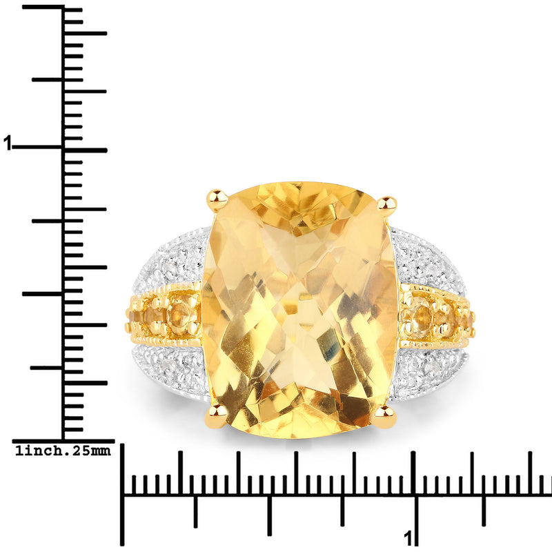 8.44 Carat Genuine Citrine and White Topaz .925 Sterling Silver Ring