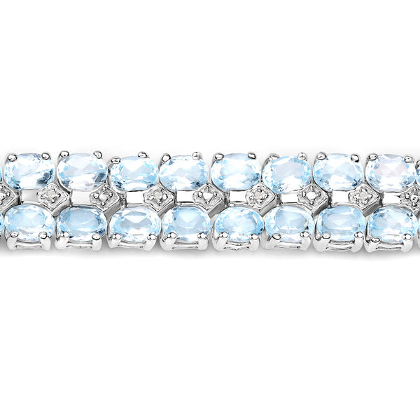 17.22 Carat Genuine Blue Topaz and White Diamond .925 Sterling Silver Bracelet