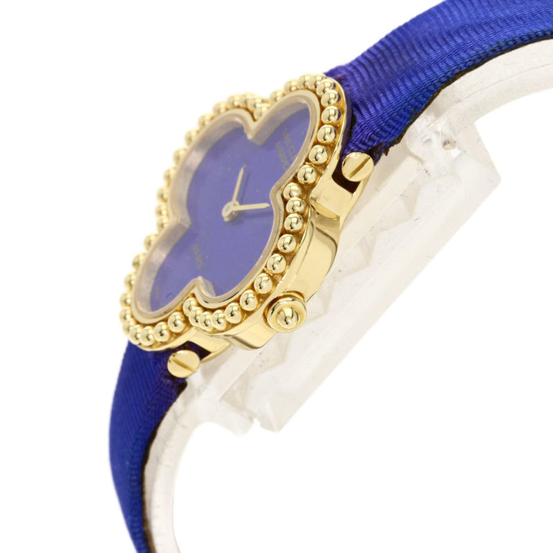 Van Cleef & Arpels 122974 Alhambra Lapis Lazuli Watch K18 Yellow Gold / Leather Satin Ladies