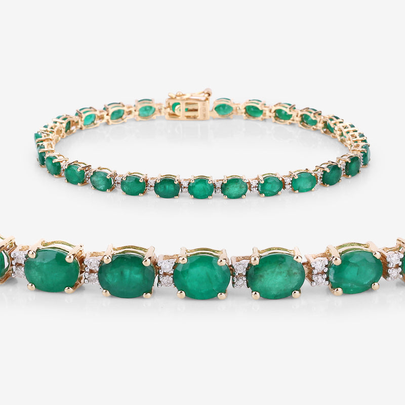 8.35 Carat Genuine Zambian Emerald and White Diamond 14K Yellow Gold Bracelet