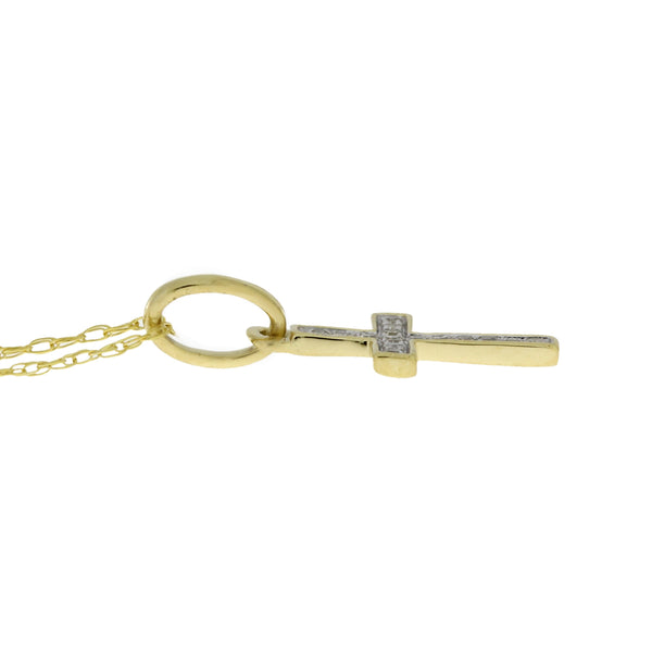 .05ct Diamond Cross Religious Pendant 14KT Yellow Gold