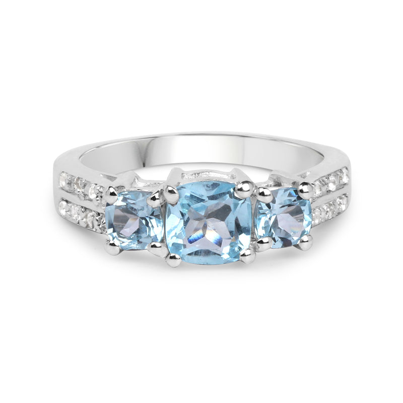 1.98 Carat Genuine Blue Topaz and White Topaz .925 Sterling Silver Ring