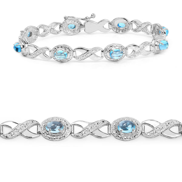 5.60 Carat Genuine Swiss Blue Topaz .925 Sterling Silver Bracelet