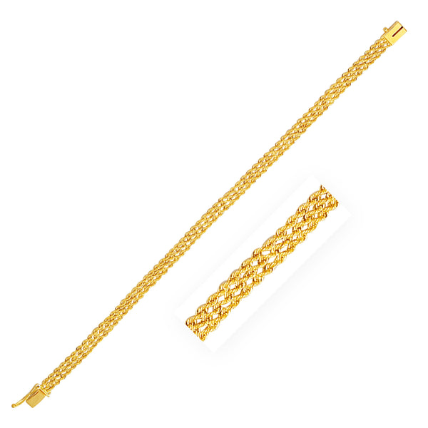 4.5 mm 14k Yellow Gold Three Row Rope Bracelet