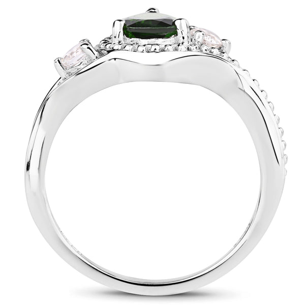 1.30 Carat Genuine Chrome Diopside and White Topaz .925 Sterling Silver Ring