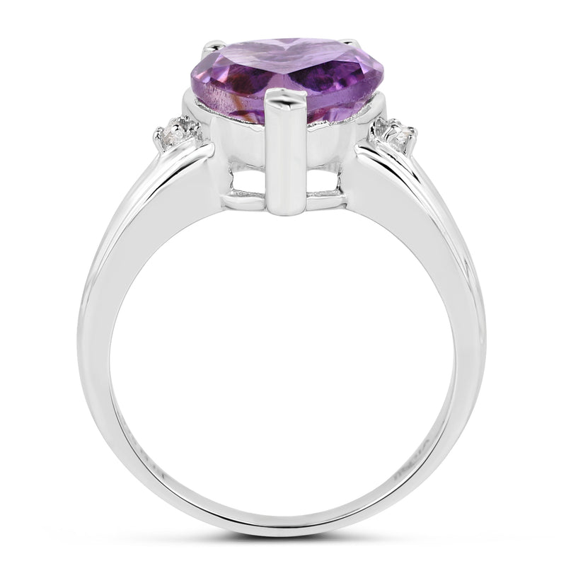 3.03 Carat Genuine  Amethyst and White Topaz .925 Sterling Silver Ring