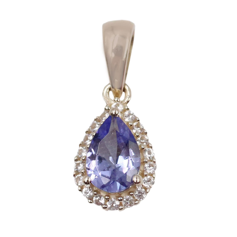 10K Yellow Gold With Tanzanite , Created White Sapphire Pendant