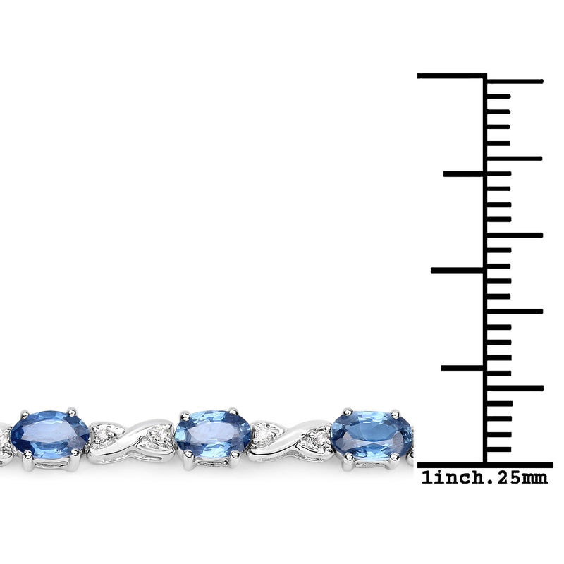 5.31 Carat Genuine Blue Sapphire and White Diamond 14K White Gold Bracelet