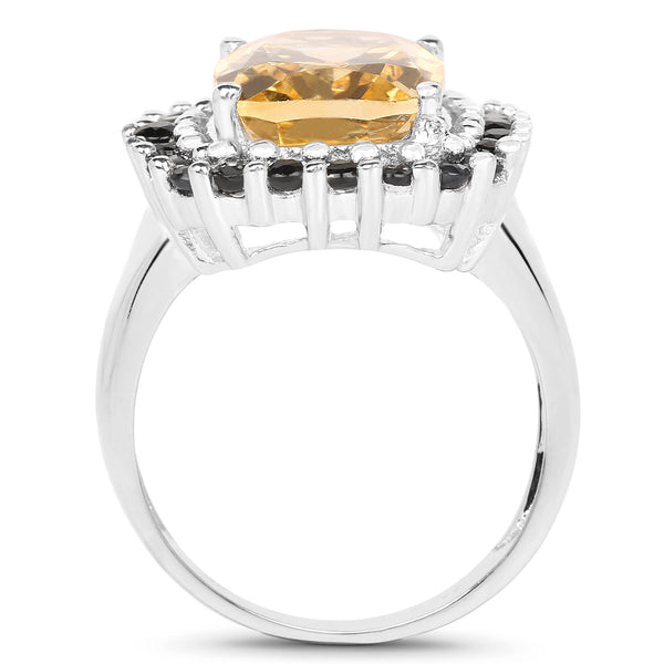 7.46 Carat Genuine Citrine and Black Spinel .925 Sterling Silver Ring