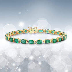 10.56 Carat Genuine Zambian Emerald 14K Yellow Gold Bracelet