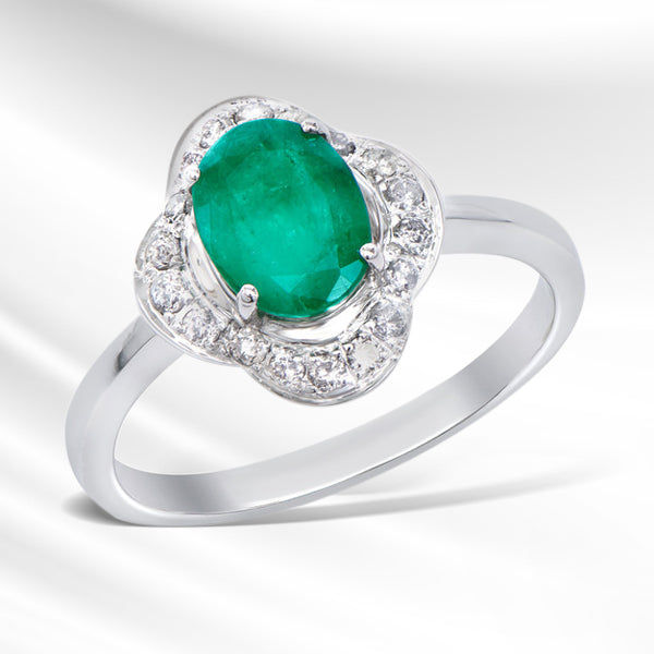 1.40 CTS CERTIFIED DIAMONDS & BRASIL EMERALDS 14 K WHITE GOLD DESIGNER RING SIZE 7.5